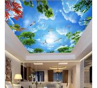 XINRUYI Carta da parati autoadesiva 3D per soffitto, con cielo azzurro, nuvole bianche, rami d'albero e gabbiani, ideale per decorare il soffitto di soggiorno e camera da letto
