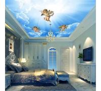 XINRUYI Carta da parati autoadesiva 3D per soffitto con cielo azzurro, nuvole bianche, sole e angeli, ideale per decorare il soffitto di soggiorno e camera da letto