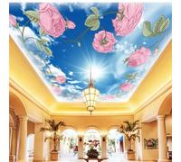 XINRUYI Carta da parati autoadesiva 3D per soffitto, con fiori, cielo azzurro e nuvole bianche, ideale per decorare il soggiorno e la camera da letto
