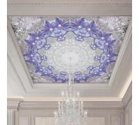 XINRUYI Carta da parati autoadesiva 3D per soffitto, con fiori viola e perle, ideale per decorare il soggiorno e la camera da letto
