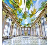 XINRUYI Carta da parati autoadesiva 3D per soffitto, con paesaggio di cielo azzurro, nuvole bianche e palme da cocco, ideale per decorare il soffitto di soggiorno e camera da letto