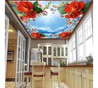 XINRUYI Carta da parati autoadesiva 3D per soffitto, con rose, cielo e cielo azzurro, ideale per decorare il soffitto di soggiorno e camera da letto