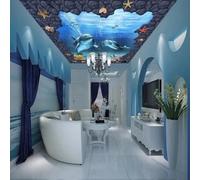 XINRUYI Carta da parati autoadesiva 3D per soffitto, raffigurante il mondo sottomarino, i delfini e i coralli, ideale per decorare il soffitto di soggiorno e camera da letto