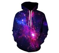 XINRUYI Felpa con Cappuccio Space Galaxy con Stampa 3D Felpa Vintage Oversize da Uomo e Donna con Maniche Lunghe e Stampa Purple Nebula