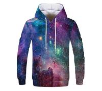 XINRUYI Felpa con Cappuccio Space Galaxy con Stampa 3D Felpa Vintage Oversize da Uomo e Donna con Maniche Lunghe e Stampa Purple Nebula
