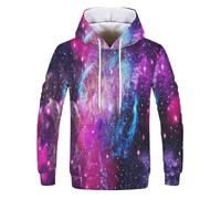 XINRUYI Felpa con Cappuccio Space Galaxy con Stampa 3D Felpa Vintage Oversize da Uomo e Donna con Maniche Lunghe e Stampa Purple Nebula