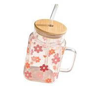 Xinsheinelry Bicchieri con comoda maniglia e coperchio in legno, cannuccia, bicchieri trasparenti, tazza, regalo compleanno, contenitore per bevande