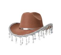 Xinsheinelry Cappello da cowgirls con paillettes per ragazza traspirante cappello da cowgirl con frange a stella banchetti carnevale fotografia