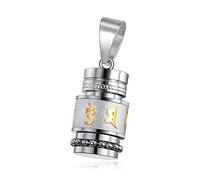 Xinsheinelry Collana con ciondolo a forma di bottiglia, in acciaio inox, con ciondolo a forma di mantra, con mantra, con scritta "Buddhismo" e 6 parole, Acciaio al titanio, Acciaio al titanio