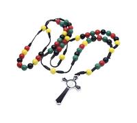 Xinsheinelry Collana con ciondolo a forma di croci con perline colorate, preghiera religiosa, corda intrecciata, rosario per gioielli cristiani, 44cm, Plastica