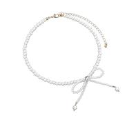 Xinsheinelry Collana con perle finte per donne e ragazze, con diamanti e fiocco, catena girocollo regolabile per la sua fidanzata, One Size, come descritto, come descritto