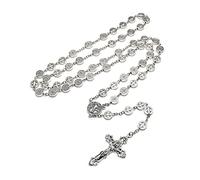 Xinsheinelry Collana Preghiera Rosario Cattolico Maria Benedizione in Metallo d'Argento per Collane A Ciondolo Incrociate Perle A Catena Lunga Gioielli