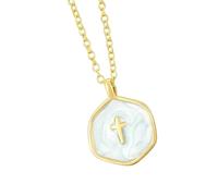 Xinsheinelry Elegante collana con crocifisso smaltato multicolore con estensione 5 cm Gioielli portatili in lega Eleganti gioielli religiosi Collana comoda da indossare ogni giorno