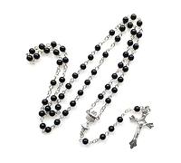 Xinsheinelry Religione per rosario collana nera imitazione ciondolo appeso per donne uomini preghiera meditazione, 15.5cm 35cm 70cm 2.3*4.3cm 1.5*2.0cm, lega acrilica
