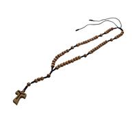 Xinsheinelry Rosario classico con perline di legno con ciondolo a croce scavata per credenti e appassionati di moda gioielli
