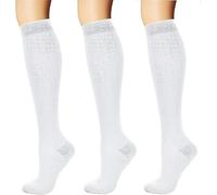 xinshibao 3 coppie Calze a Compressione bianco, Potenziano Circolazione, Recupero e Sport, Gambaletti Contenitivi Uomo Donna, 15-20 mmHg, Ideali per Ciclismo, Running e in Gravidanza, Viaggi in Aereo