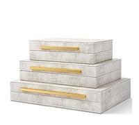 XINSTAR Scatole decorative in finta pelle Shagreen color avorio, scatole decorative con coperchio, set da 3 pezzi, scatole portaoggetti per gioielli, organizer per accessori da donna, organizer per