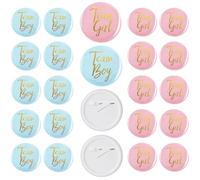 XINSUO® Pulsante di Rivelazione di Genere,24 pezzi Button Baby Pinback Boy Girl Button Pins per Baby Shower Party Supplies,Spilla in metallo,Lo sfondo è intatto(12 Blu + 12 Rosa)