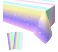 Xinvery Tovaglia arcobaleno per feste, in plastica, rettangolare, color pastello, per compleanno, baby shower, decorazione per feste, 2 pezzi, 137 x 274 cm