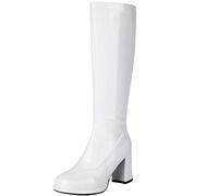 XINXINIO Piattaforma Moda Donna Robusto Metallico Textured Stivali sopra il ginocchio, bianco, 47 EU