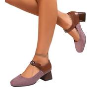 XINXINIO Scarpe con punta quadrata | Tacco a blocco da 5 cm con fiocco decorativo | Suola in gomma antiscivolo | Versatile nella vita di tutti i giorni, Colore: rosa., 40 EU