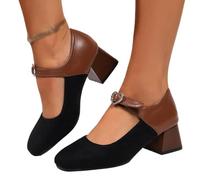 XINXINIO Scarpe con punta quadrata | Tacco a blocco da 5 cm con fiocco decorativo | Suola in gomma antiscivolo | Versatile nella vita di tutti i giorni, Nero , 40 EU