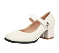 XINXINIO Scarpe Mary Jane da donna con punta quadrata, stile vintage retrò, tacco a blocco da 5,5 cm, per ufficio e campus, comodi tacchi medio-alti, beige., 43 EU