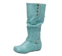 XINXINIO Stivali da donna con fibbia per cintura | 3,5 cm tacco basso e design a slittamento per tutti i giorni e la vita urbana, verde, 40 EU