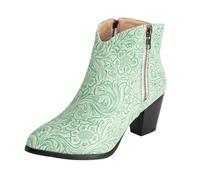 XINXINIO Stivali invernali da donna con motivo in rilievo, tacco a blocco, 5,5 cm, foderato e suola antiscivolo, comodi per tutti i giorni e le giornate fredde, Verde 1, 50 EU