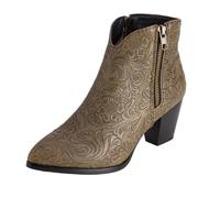 XINXINIO Stivali invernali da donna con motivo in rilievo, tacco a blocco, 5,5 cm, foderato e suola antiscivolo, comodi per tutti i giorni e le giornate fredde, cachi, 50 EU