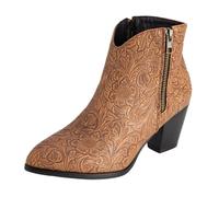 XINXINIO Stivali invernali da donna con motivo in rilievo, tacco a blocco, 5,5 cm, foderato e suola antiscivolo, comodi per tutti i giorni e le giornate fredde, marrone, 50 EU