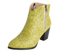 XINXINIO Stivali invernali da donna con motivo in rilievo, tacco a blocco, 5,5 cm, foderato e suola antiscivolo, comodi per tutti i giorni e le giornate fredde, giallo., 50 EU