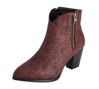 XINXINIO Stivali invernali da donna con motivo in rilievo, tacco a blocco, 5,5 cm, foderato e suola antiscivolo, comodi per tutti i giorni e le giornate fredde, Colore: rosso, 46 EU