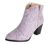 XINXINIO Stivali invernali da donna con motivo in rilievo, tacco a blocco, 5,5 cm, foderato e suola antiscivolo, comodi per tutti i giorni e le giornate fredde, Lilla, 50 EU