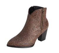 XINXINIO Stivali invernali da donna con motivo in rilievo, tacco a blocco, 5,5 cm, foderato e suola antiscivolo, comodi per tutti i giorni e le giornate fredde, Marrone 1, 50 EU