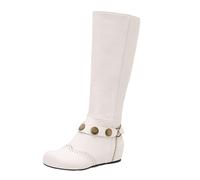 XINXINIO Stivali lunghi da donna | 4 cm altezza interna del plateau e cerniera laterale per la vita urbana e il tempo libero, bianco, 48 EU