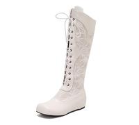 XINXINIO Stivali stringati da donna con gambo alto | Versatili con jeans o abiti, bianco, 46 EU