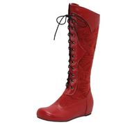 XINXINIO Stivali stringati da donna con gambo alto | Versatili con jeans o abiti, Colore: rosso, 44 EU