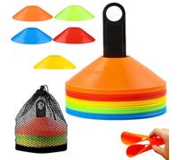 Xinxinphi 50 Pezzi Coni Disco con Staffe Stoccaggio & Tasca Rete, Accessori Marcatori Rotondi 5 Colori, Cinesini Allenamento per Partite Calcio, Campo Leggera Atletica,Ostacoli Sicurezza Marcatura