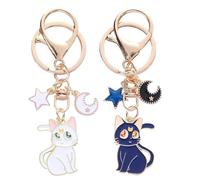 XinYangMao 2 Pezzi Portachiavi Sailor Moon, Gatto Luna con Pentagramma, Ciondolo Animato Blu e Bianco per Fan, Regalo Collezionabile