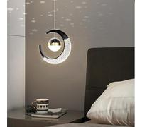 XINYASEE LED Lampadario a sospensione,LED Forma di Luna Moderna Lampada a Sospensione,Plafoniera Fata Lampada Luna e Stelle Lampada a Sospensione Camera da Letto Lampadario (Nero(Bianco))