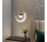 XINYASEE LED Lampadario a sospensione,LED Forma di Luna Moderna Lampada a Sospensione,Plafoniera Fata Lampada Luna e Stelle Lampada a Sospensione Camera da Letto Lampadario (Oro(Bianco))