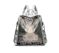 XINYASEE Zaino da donna, borsa da viaggio coreana di moda in pelle morbida, borsa a tracolla di grande capacità, stile casual per la scuola, lo shopping e l'andare a scuola (Argento-Coniglietto)