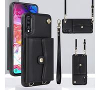 xinyunew Cover per Samsung Galaxy A70/A70S Multi slot sottile con custodia a corda lunga a tracolla Premium Portafoglio Custodia in Pelle,Cover a Libro Portafoglio per Galaxy A70 Nero