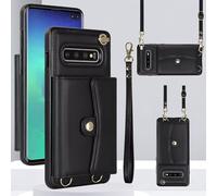 xinyunew Cover per Samsung Galaxy S10 Plus Multi slot sottile con custodia a corda lunga a tracolla Premium Portafoglio Custodia in Pelle,Cover a Libro Portafoglio Galaxy S10 Plus Nero
