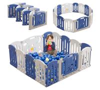 XINZI Recinto per Bambini Pieghevole con 14 Pannelli in Plastica, Cancelletto di Sicurezza per Bambini con Porta e Area Giochi, Grande Recinzione per Bambini a Ramponi, Bianco + Blu