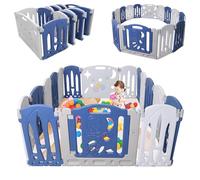 XINZI Recinto per Bambini Pieghevole con 16 Pannelli in Plastica, Cancelletto di Sicurezza per Bambini con Porta e Area Giochi, Grande Recinzione per Bambini a Ramponi, Bianco + Blu