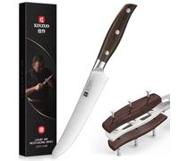 XINZUO 13,8cm Coltello da Colazione Acciaio Inossidabile Tedesco 1.4116 Coltello da Burro Bordo Seghettato e Punta Larga -per Burro,Formaggio,Frutta,Pane,Bistecca -Manico in Red Sandalwood Full Tang