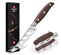 XINZUO 13cm Coltello da Formaggio Acciaio Inossidabile Tedesco 1.4116 -punta a Forchetta, lama Seghettata e Antiaderente -per Formaggio, Burro, Frutta e Pane -Manico in Red Sandalwood Full Tang