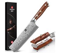 XINZUO 18.5cm Acciaio Damasco Coltello Nakiri, Affilata Coltello da Cucina 67 Strati Acciaio Damasco Professionale Coltello da Cuoco, Adatto per Carne, Verdura, Frutta-con Manico in Legno di Rosa